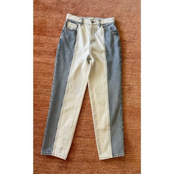 Pacsun Women's Mom Jeans Two Tone Cut and Sew Frayed High Rise Tapered Size 26 - Picture 1 of 12